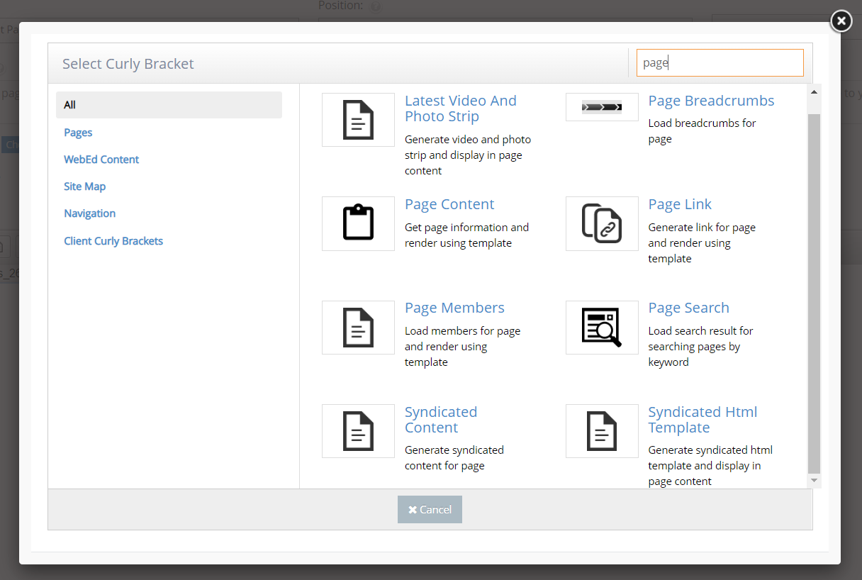 Search Page curly bracket